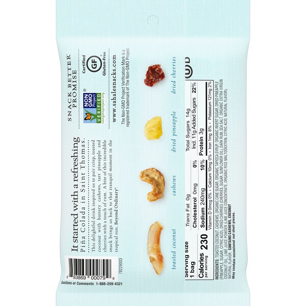 Bocadillos Sahale Sahale Piña Ron Coco Mezcla de bocadillos 1.5 oz. Paquete, PK18 - 9386900079