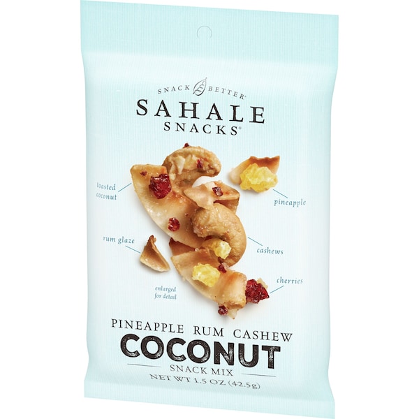 Bocadillos Sahale Sahale Piña Ron Coco Mezcla de bocadillos 1.5 oz. Paquete, PK18 - 9386900079