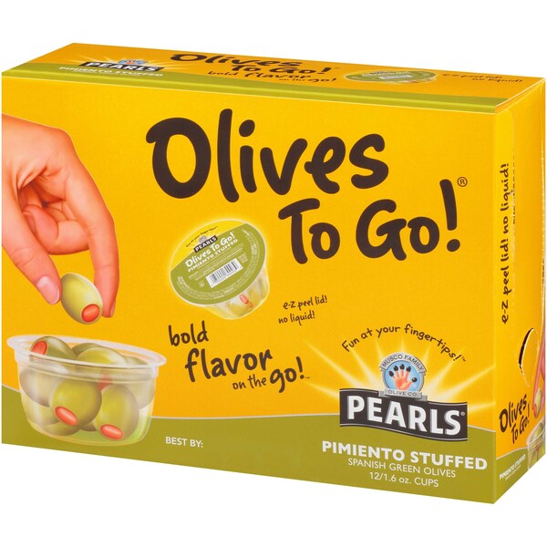 Perlas de Aceitunas "Olive To Go" Rellenas de Pimiento Manzanilla 1.2 oz., Paquete de 96 - 8956315