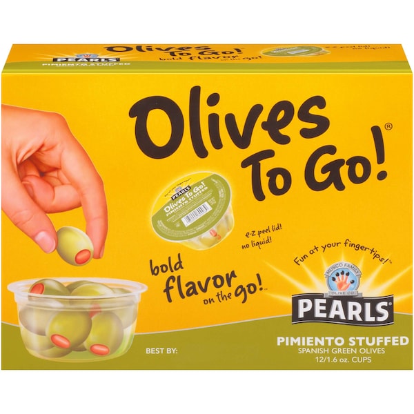 Perlas de Aceitunas "Olive To Go" Rellenas de Pimiento Manzanilla 1.2 oz., Paquete de 96 - 8956315
