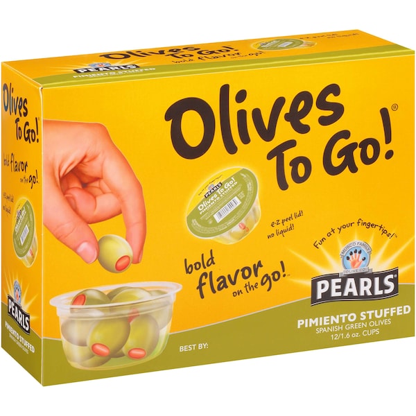 Perlas de Aceitunas "Olive To Go" Rellenas de Pimiento Manzanilla 1.2 oz., Paquete de 96 - 8956315