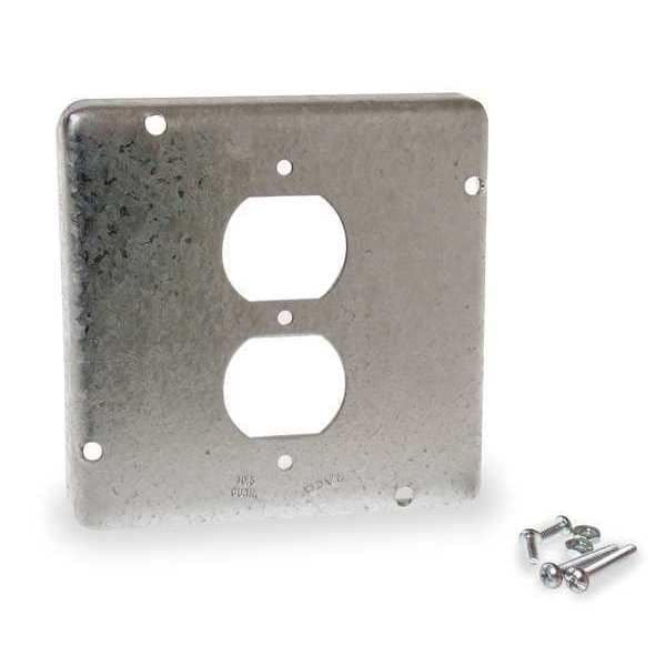 Raco Electrical Box Cover, Square Box Type, 2 Gangs, Square, Galvanized Steel, Duplex Receptacle Cover - 972