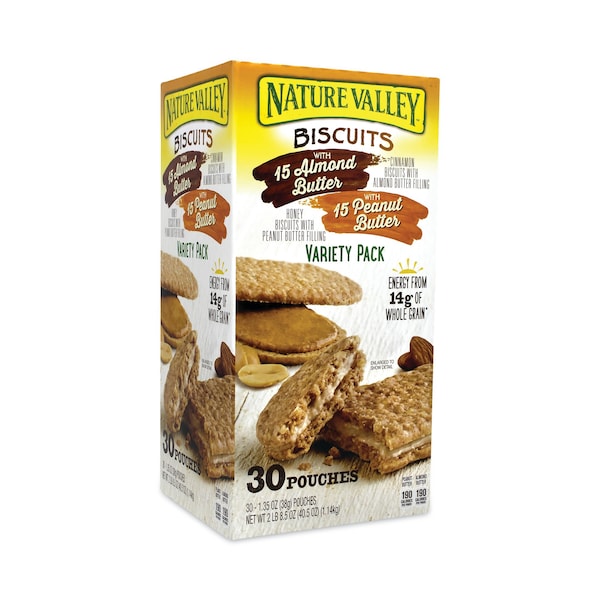 Galletas Nature Valley, canela con miel de mantequilla de almendra y miel con mantequilla de cacahuate, bolsa de 135 oz, paquete de 30, 30 unidades - 46827