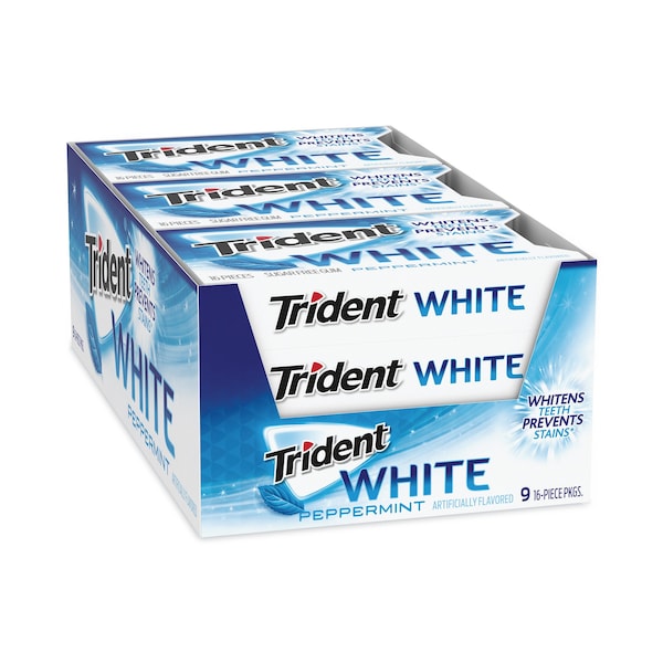 Chicle sin azúcar Trident, menta blanca, 16 piezas, paquete de 9, 9 paquetes - 67608