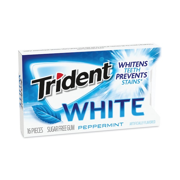 Chicle sin azúcar Trident, menta blanca, 16 piezas, paquete de 9, 9 paquetes - 67608