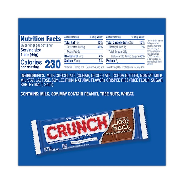 Barra Nestlé Crunch, Envoltura Individual, 155 oz, PK36, 36PK - 414169