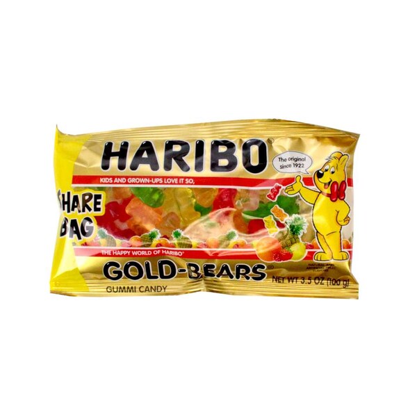 Bolsa para compartir de 3.5 oz de dulces de goma Haribo Gold-Bears, PK18 - 30536.