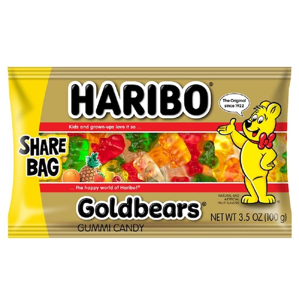 Bolsa para compartir de 3.5 oz de dulces de goma Haribo Gold-Bears, PK18 - 30536.