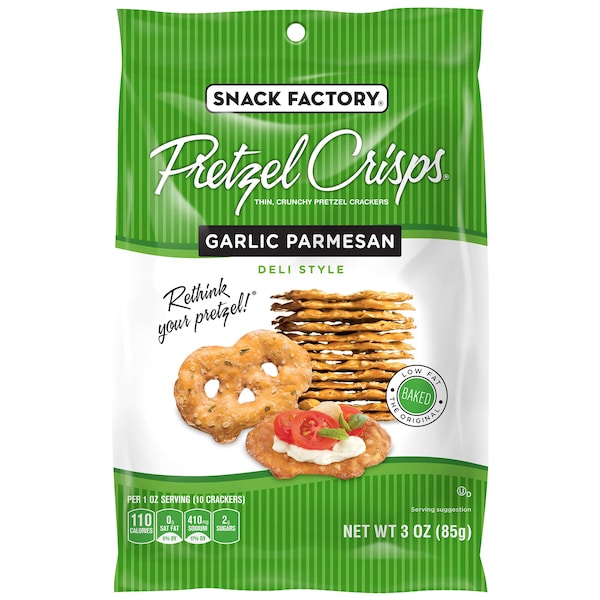 Snack Factory Pretzel Crisps Ajo Parmesano Bolsa de 3 oz, Paquete de 8 - 111908