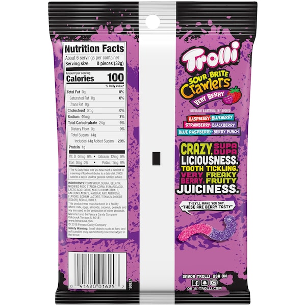 Trolli Trolli Gusanos Agrios Brillantes Muy Berry 6.3 oz. Paquete de Gancho, PK8 - 1625