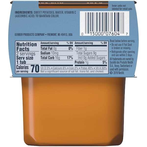 Alimentos para bebé de camote de Gerber Gerber 2nd Foods 4 oz., paquete de 16 - 00015000076542