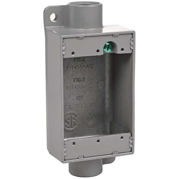Killark Weatherproof Electrical Box, 18 cu in, FSC Box Type, 1 Gang, Aluminum - FSC-1