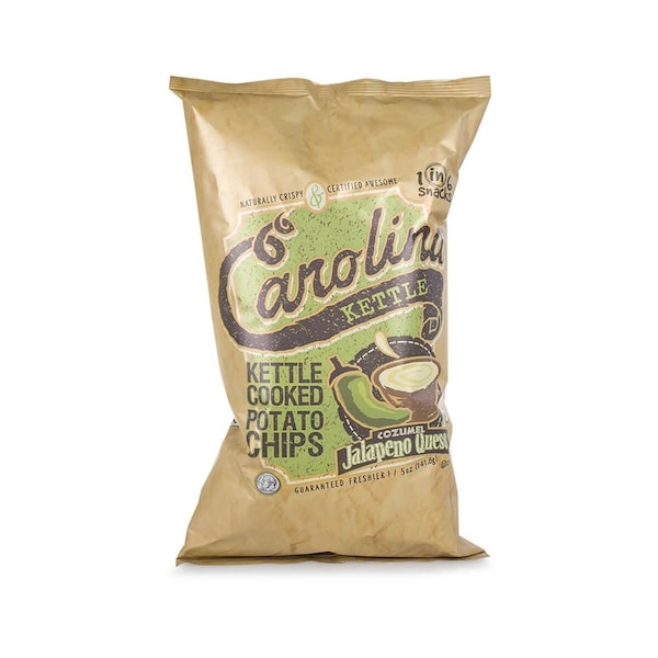 1 de cada 6 bocadillos

Carolina Jalapeño Queso Papitas Fritas Cocidas en Kettle de 5 oz Empacadas - 10636