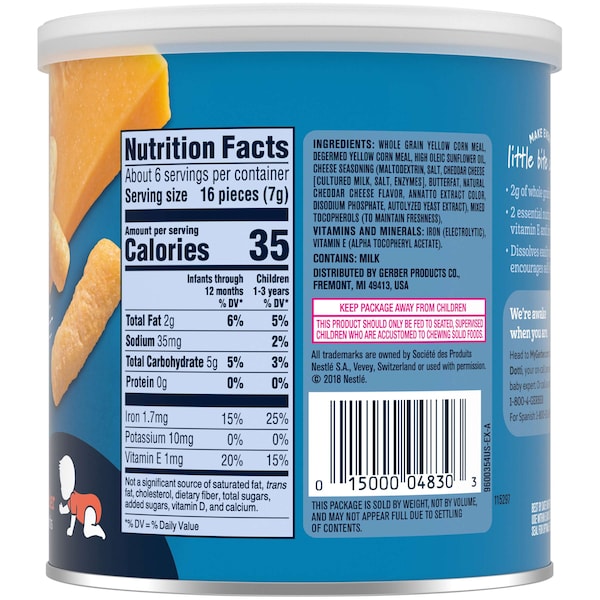Bocadillos Gerber Gerber Lil' Crunchies de Queso Cheddar Suave 1.48 oz., Paquete de 6 - 10015000048300