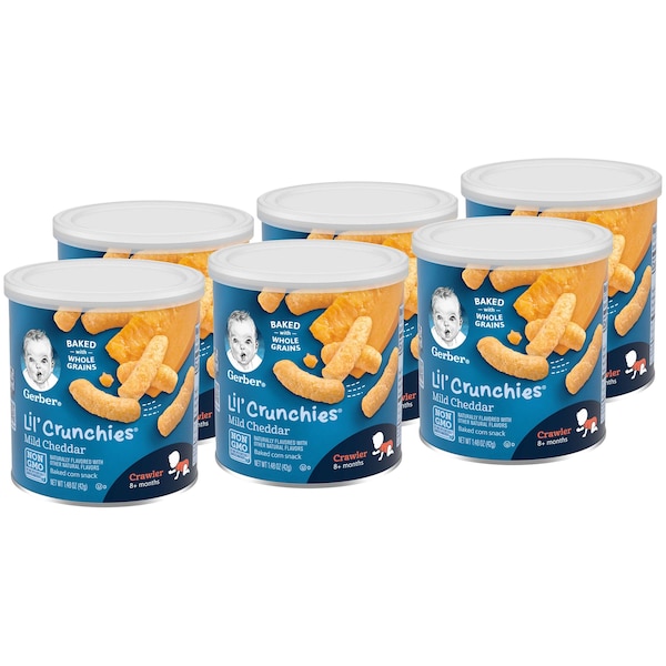 Bocadillos Gerber Gerber Lil' Crunchies de Queso Cheddar Suave 1.48 oz., Paquete de 6 - 10015000048300