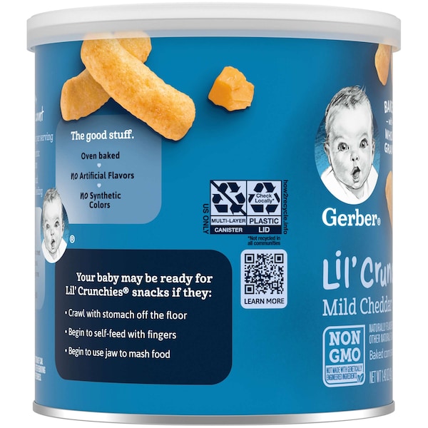 Bocadillos Gerber Gerber Lil' Crunchies de Queso Cheddar Suave 1.48 oz., Paquete de 6 - 10015000048300