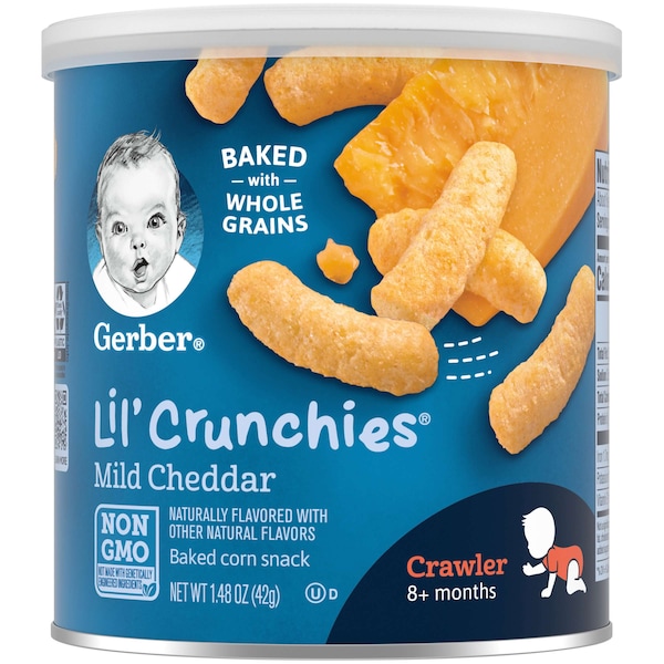 Bocadillos Gerber Gerber Lil' Crunchies de Queso Cheddar Suave 1.48 oz., Paquete de 6 - 10015000048300