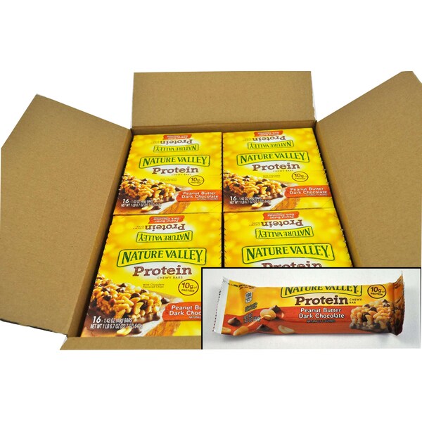 Barra de proteína masticable de mantequilla de cacahuate y chocolate oscuro de Nature Valley, 1.42 oz., PK128 - 16000-31849