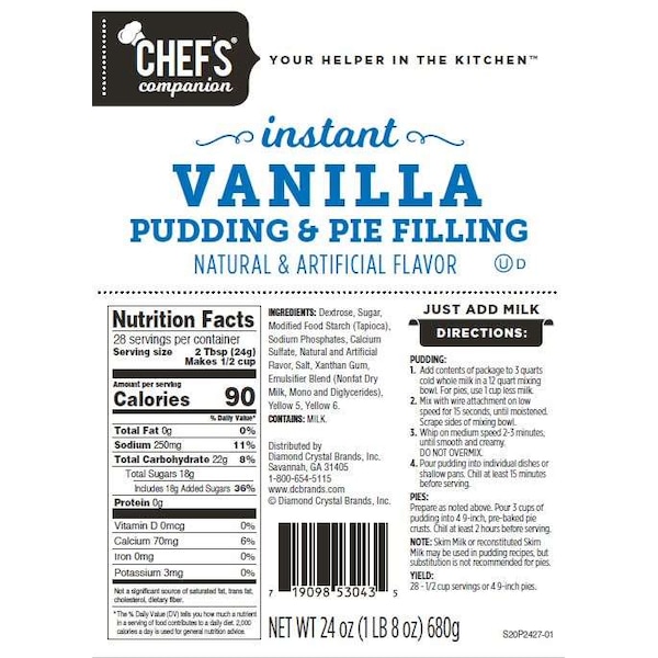 Compañero de Chef Compañero de Chef Pudding instantáneo de Vainilla y Relleno para Pay 24 oz., PK12 - 53043