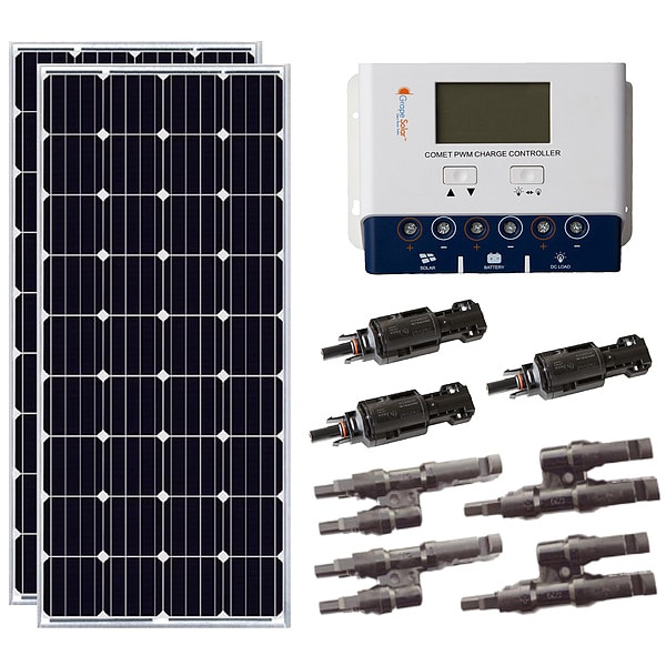Grape Solar Monocrystalline Solar Panel Kit, 200 W, 20.3V DC, 9.85 A, 36 Cells, 4mm PV - GS-400-KIT-BT