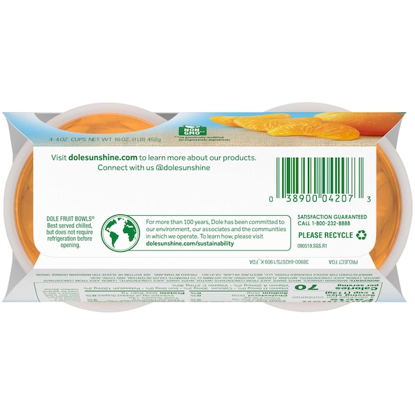 Dole Dole en Mandarinas al 100% en Jugo de 4 oz. Tazón de Plástico, PK24 - 04207