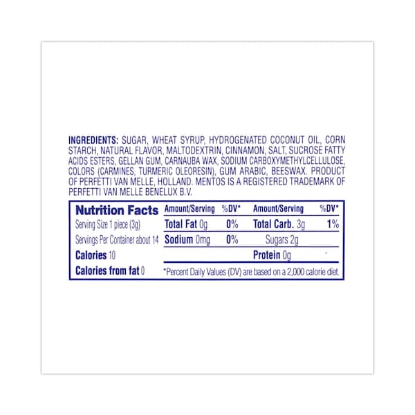 Mentos Canela Singles Mentas Masticables, 132 oz, paquete de 15, 15 paquetes - 821182