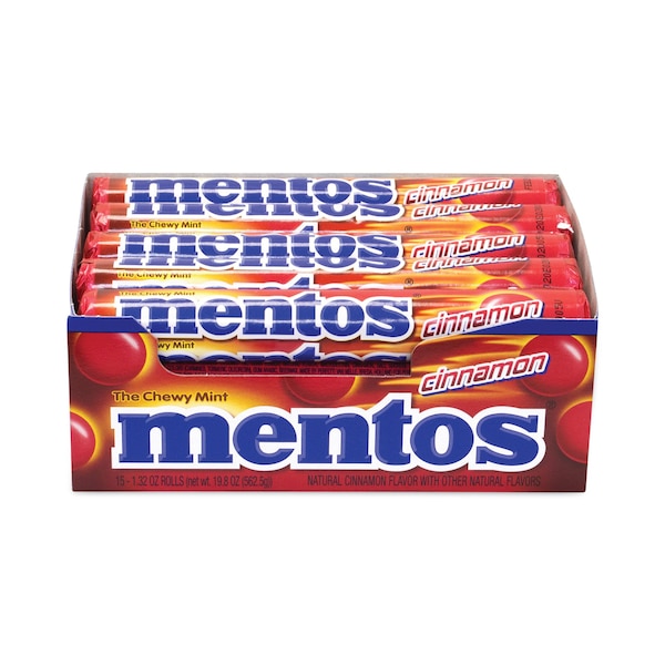 Mentos Canela Singles Mentas Masticables, 132 oz, paquete de 15, 15 paquetes - 821182