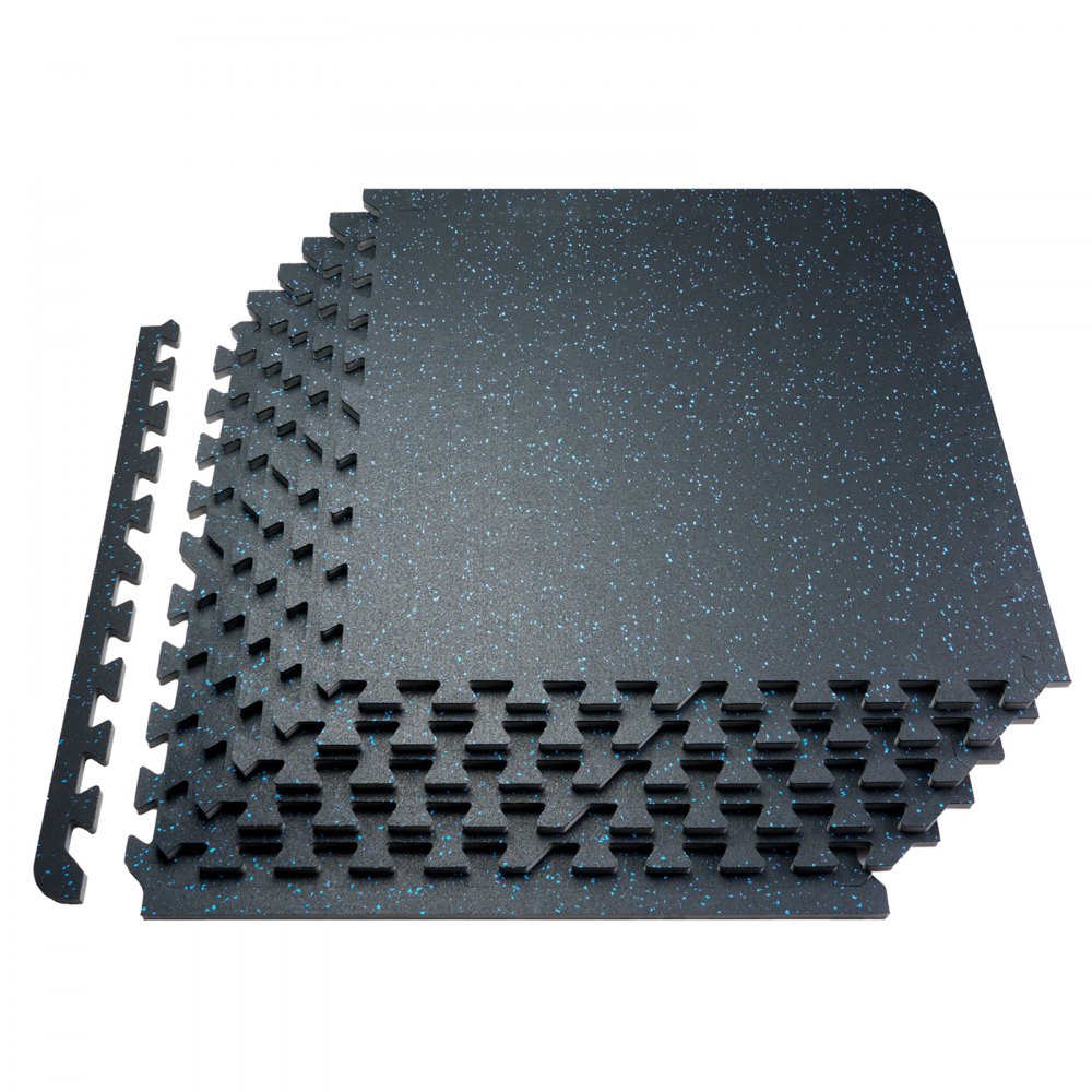 VEVOR 25 PCS 0.56" Thick Gym Floor Mats, 24" x 24" EVA Foam & Rubber Top Interlocking Workout Floor Mats with 100 sq.ft Coverage, Waterproof Exercise Puzzle Flooring for Gym, Home, Garage, Basement, Black & Blue - EVAQXJSHSDZXO5N9CV0