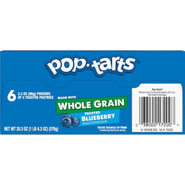 Kelloggs Pop-Tarts, 2 Piezas de Pastel de Arándano Integral con Glaseado, Paquete de 72 - 3800017199