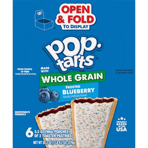 Kelloggs Pop-Tarts, 2 Piezas de Pastel de Arándano Integral con Glaseado, Paquete de 72 - 3800017199