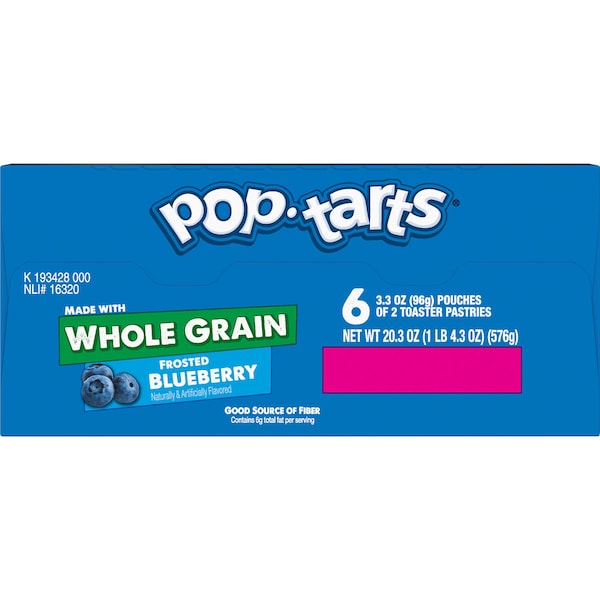 Kelloggs Pop-Tarts, 2 Piezas de Pastel de Arándano Integral con Glaseado, Paquete de 72 - 3800017199