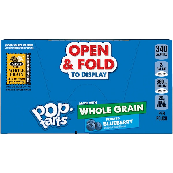 Kelloggs Pop-Tarts, 2 Piezas de Pastel de Arándano Integral con Glaseado, Paquete de 72 - 3800017199