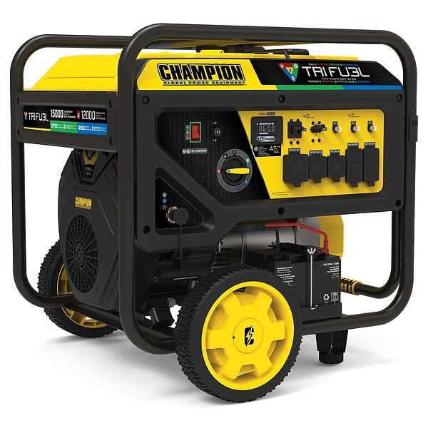 Champion Power Equipment Portable Generator, Gasoline/Natural Gas/Propane, Electric, Recoil Start, 120/240V AC - 201161