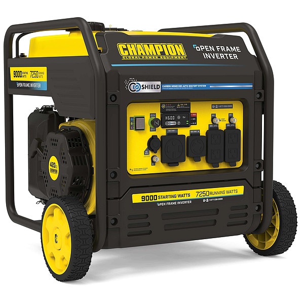 Champion Power Equipment Portable Generator, Gasoline, 7,250 W Rated, 9,000 W Surge, Electric, Recoil Start, 120/240V AC - 201067