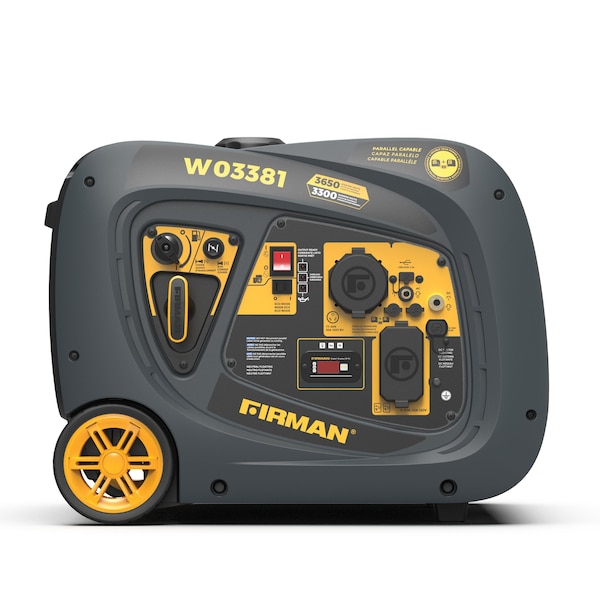 Firman Portable and Inverter Generator, Gasoline, 3,300 W Rated, 3,650 W Surge, Recoil Start - W03081