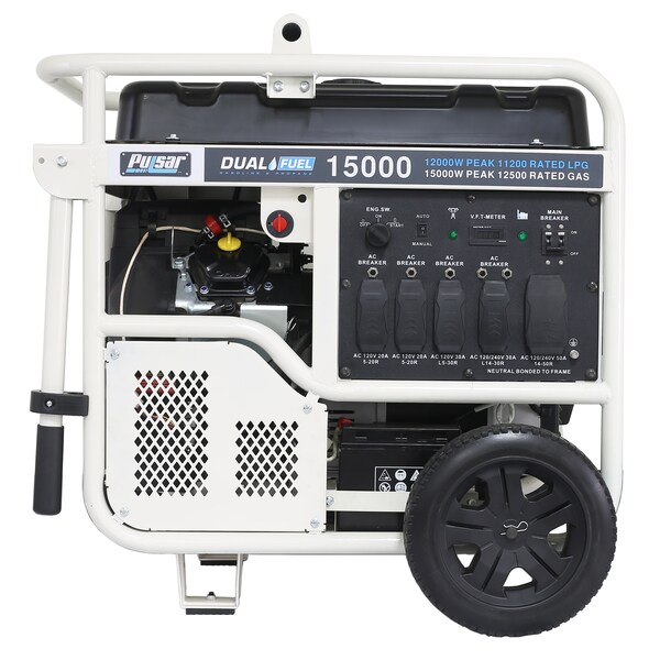 Pulsar Portable Generator, Gasoline/Liquid Propane, 12,000 W/11,000 W Rated, 15,000 W/13,500 W Surge, 100 A - PG15KVTWB