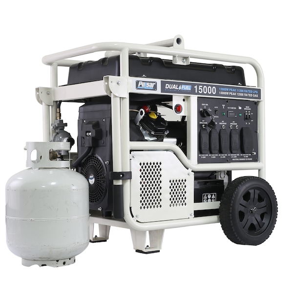 Pulsar Portable Generator, Gasoline/Liquid Propane, 12,000 W/11,000 W Rated, 15,000 W/13,500 W Surge, 100 A - PG15KVTWB