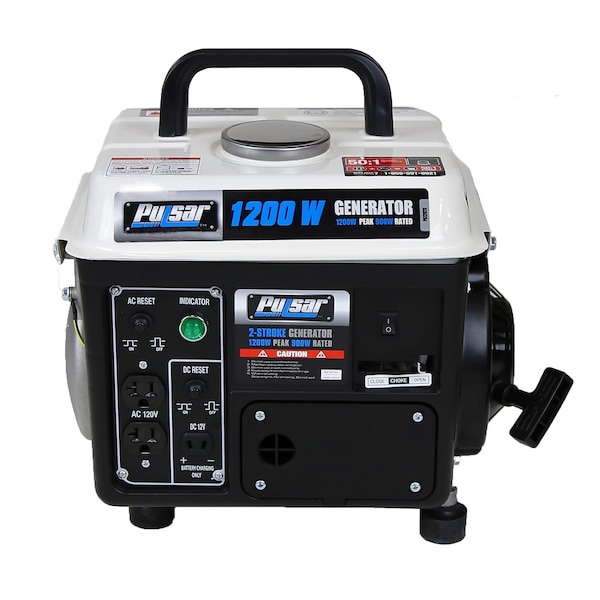 Pulsar Portable Generator, Gasoline, 900 W Rated, 1,200 W Surge, Recoil Start, 120V AC/12V DC, 8.3/7.5 A - PG1202SA