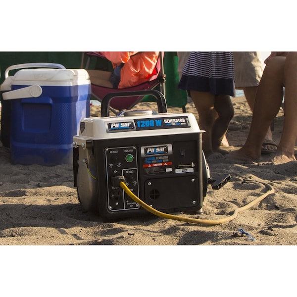 Pulsar Portable Generator, Gasoline, 900 W Rated, 1,200 W Surge, Recoil Start, 120V AC/12V DC, 8.3/7.5 A - PG1202SA