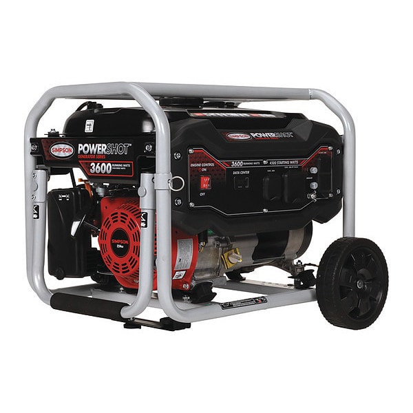 Simpson Portable Generator, Gasoline, 3,600 W Rated, 4,500 W Surge, Recoil Start, 120V AC, 20/30 A - SPG3645