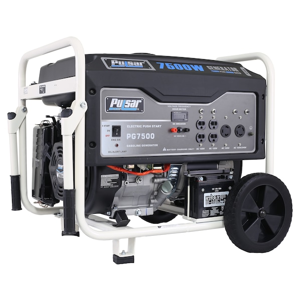 Pulsar Portable Generator, Gasoline, 6,000 W Rated, 7,500 W Surge, Electric, Recoil Start, 120/240V AC - PG7500