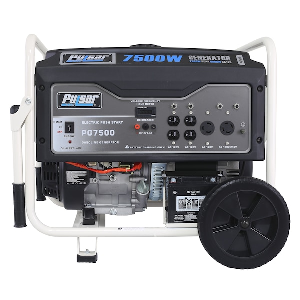 Pulsar Portable Generator, Gasoline, 6,000 W Rated, 7,500 W Surge, Electric, Recoil Start, 120/240V AC - PG7500