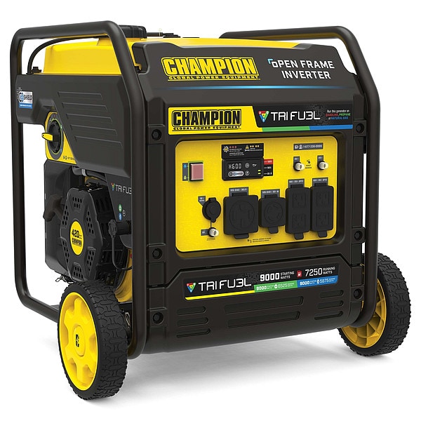 Champion Power Equipment Portable Generator, Gasoline/Natural Gas/Propane, Electric, Recoil Start, 120/240V AC - 201176