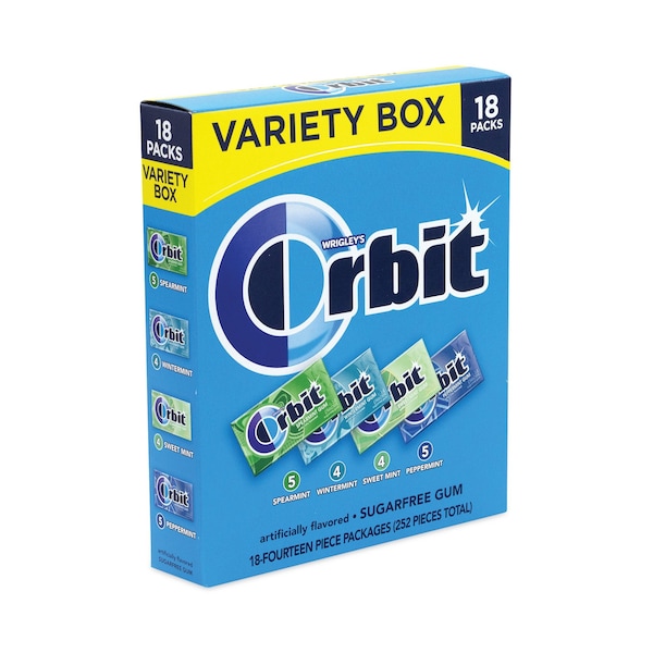Caja de variedad de chicles sin azúcar Orbit, cuatro sabores de menta, 14 piezas, 18 paquetes - 11437