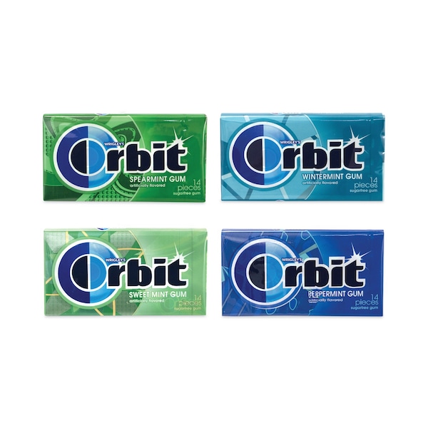 Caja de variedad de chicles sin azúcar Orbit, cuatro sabores de menta, 14 piezas, 18 paquetes - 11437