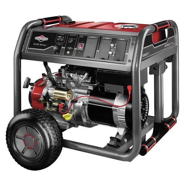 Briggs & Stratton Portable Generator, Gasoline, 7,000 W Rated, 8,750 W Surge, Electric, Recoil Start, 120/240V AC - 30740
