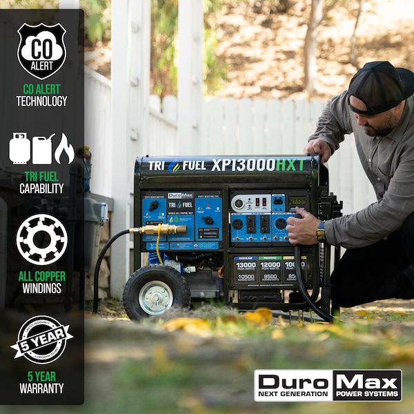 Duromax Portable Generator, Gasoline/Liquid Propane/Natural Gas, 10,500 W/9,500 W/8,500 W Rated - XP13000HXT