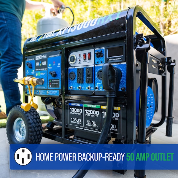 Duromax Portable Generator, Gasoline/Liquid Propane/Natural Gas, 10,500 W/9,500 W/8,500 W Rated - XP13000HXT