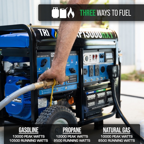 Duromax Portable Generator, Gasoline/Liquid Propane/Natural Gas, 10,500 W/9,500 W/8,500 W Rated - XP13000HXT