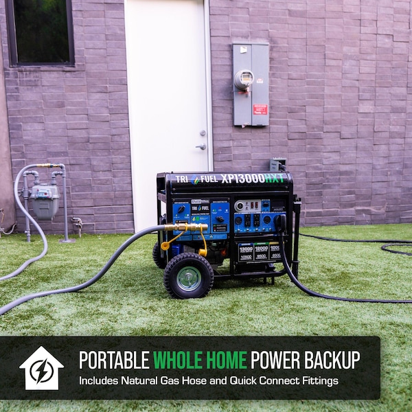 Duromax Portable Generator, Gasoline/Liquid Propane/Natural Gas, 10,500 W/9,500 W/8,500 W Rated - XP13000HXT